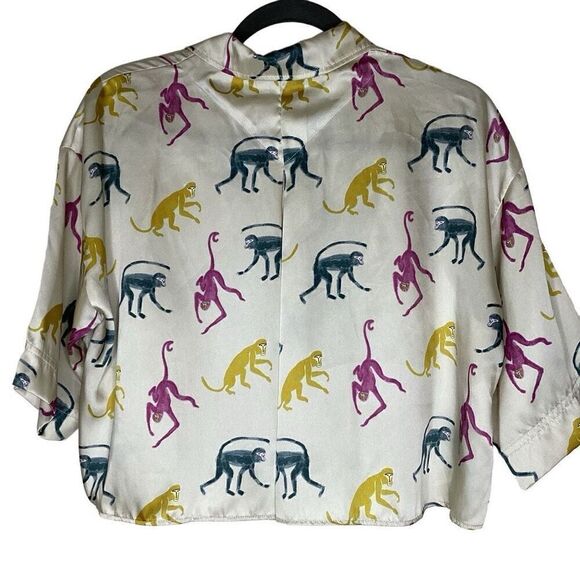 Zara Pastel Monkey Print Cropped Swing top Size S - Picture 4 of 13